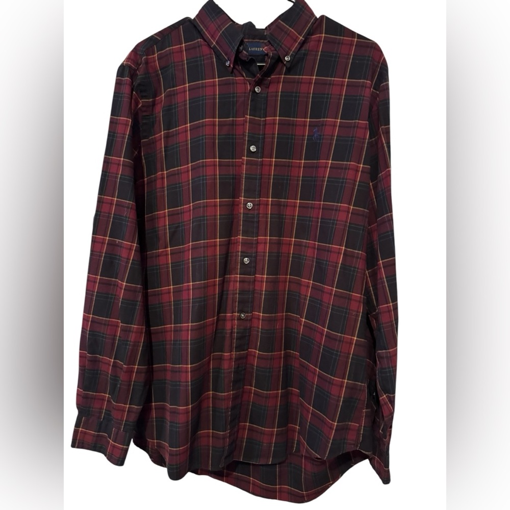 Ralph Lauren Burgundy and Navy Plaid Button-Down Shirt